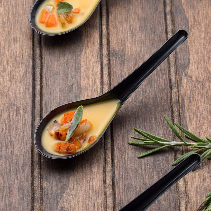 Happy Sales HSSP-MBLKP6, Melamine Soba, Rice Spoons, Asian Chinese Won Ton Soup Spoons, 6 pc Plain Black - Image 2